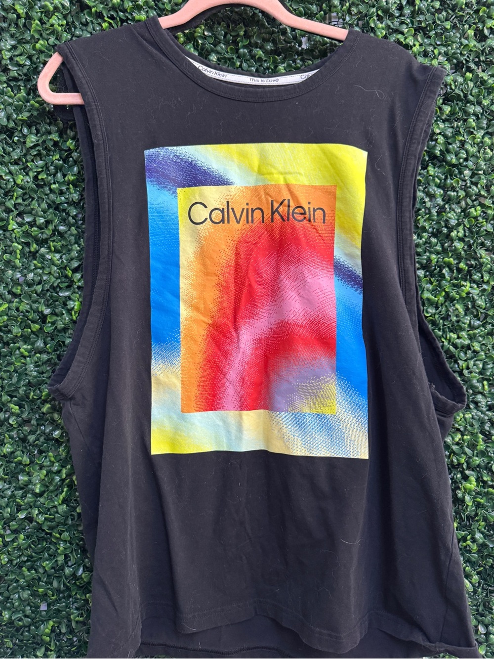 Calvin Klein Black Tank with Vibrant Multicolor Logo